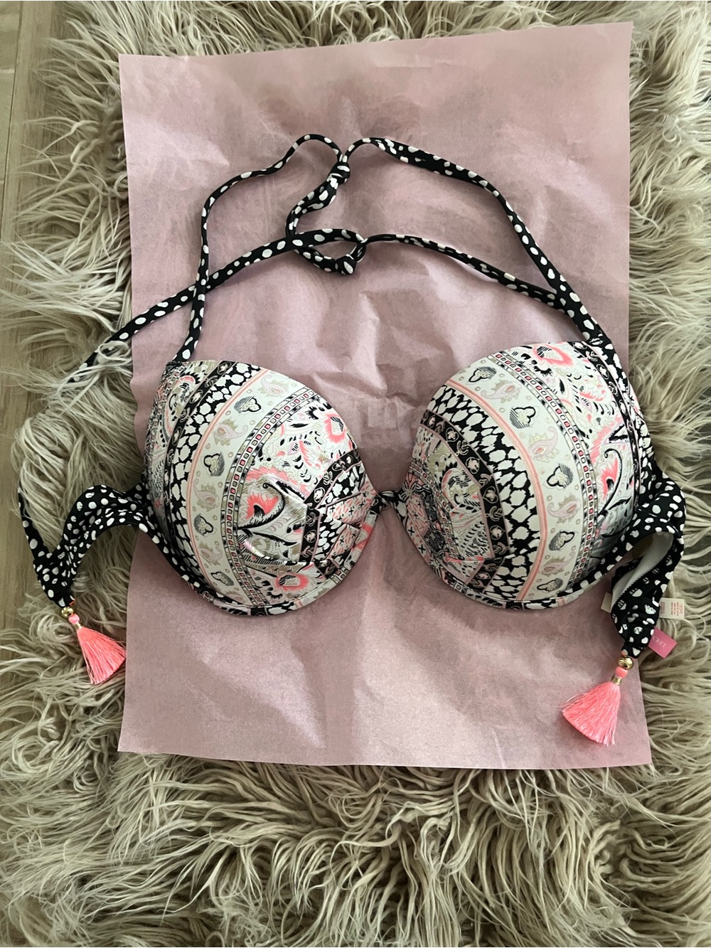 Victoria's Secret Pink and Black Printed Push-Up Bikini Top